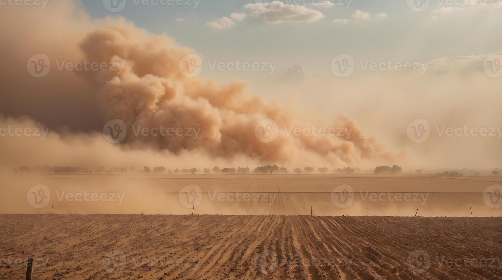 Dust storm engulfs dry farmland, highlighting the impacts of climate change photo