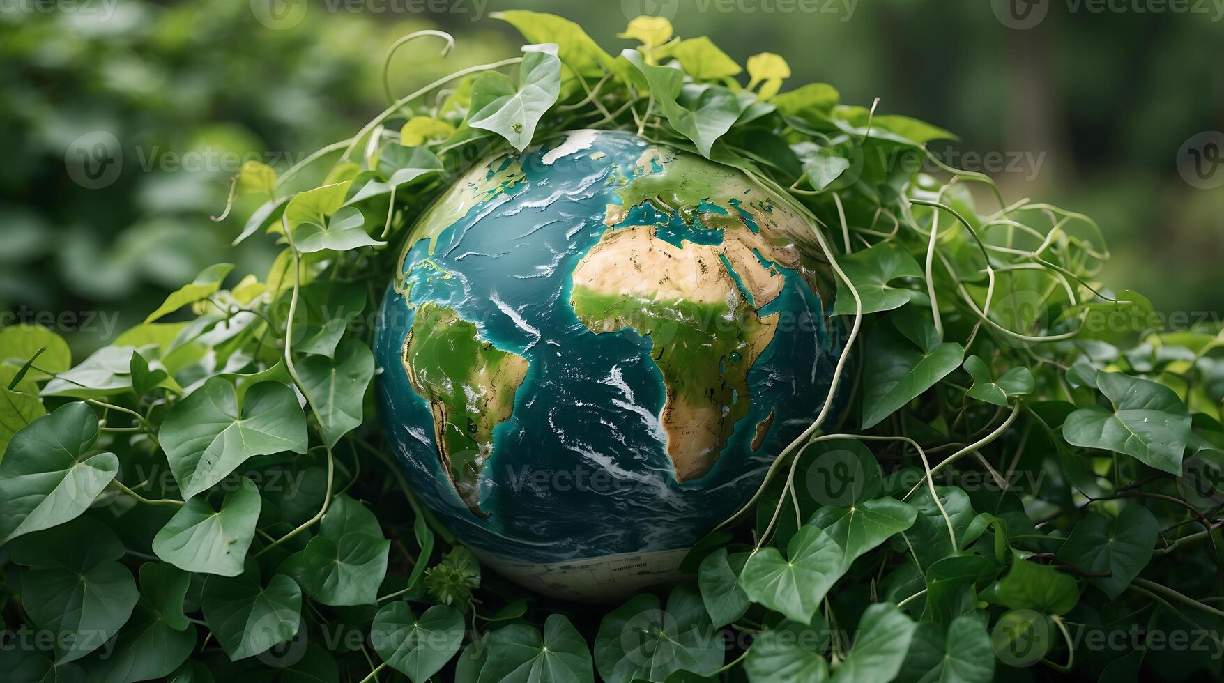 Globe embraced by green vines highlighting environmental awareness and climate change photo