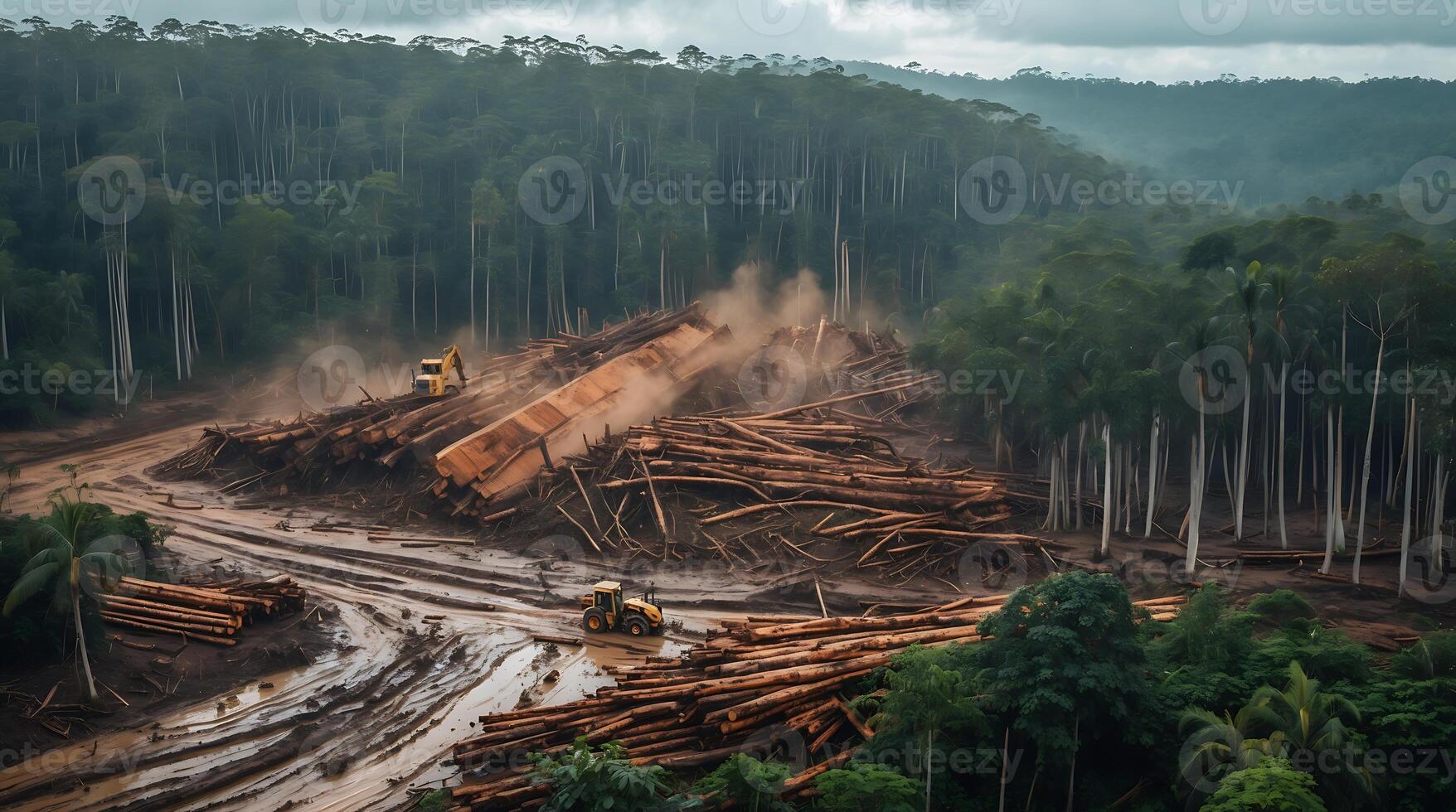 Logging operation disrupts forests amid climate change challenges in remote area photo