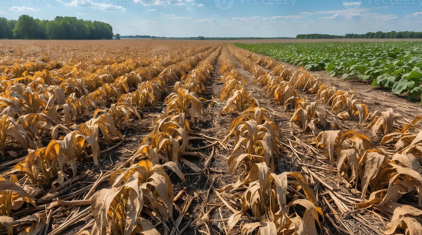 Scorched summer field illustrating the impact of climate change on crops and agriculture photo