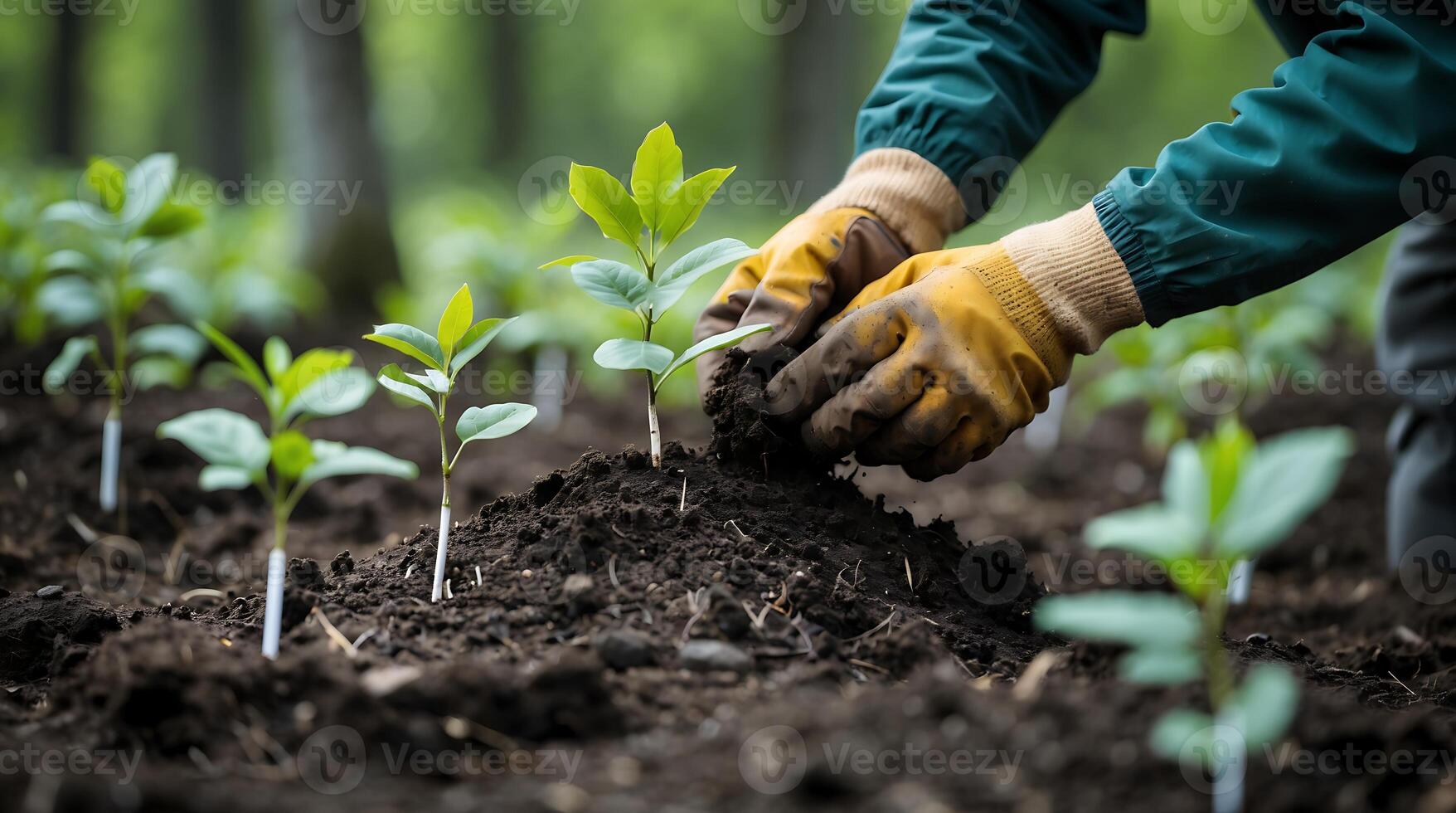 Planting young trees for carbon offset initiatives to combat climate change photo