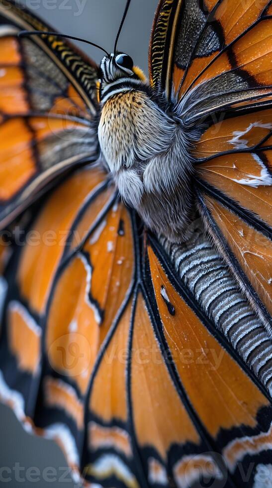 Closeup view of intricate butterfly wings showcasing detailed textures and colors photo