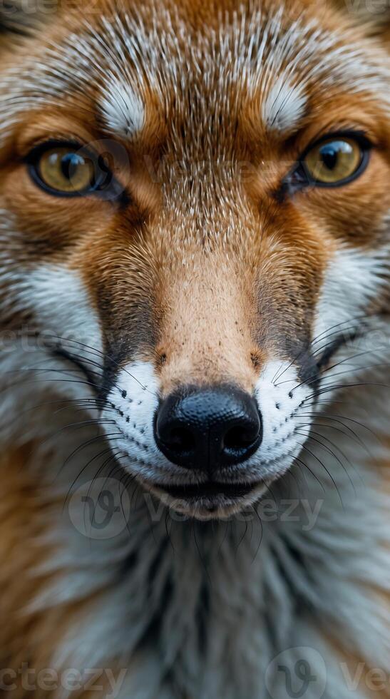 Closeup of a fox's nose and eyes revealing its curious expression in nature photo