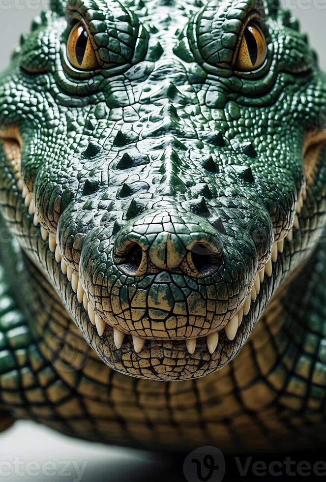 Highly detailed closeup of a crocodile figurine with sharp features and realistic texture photo