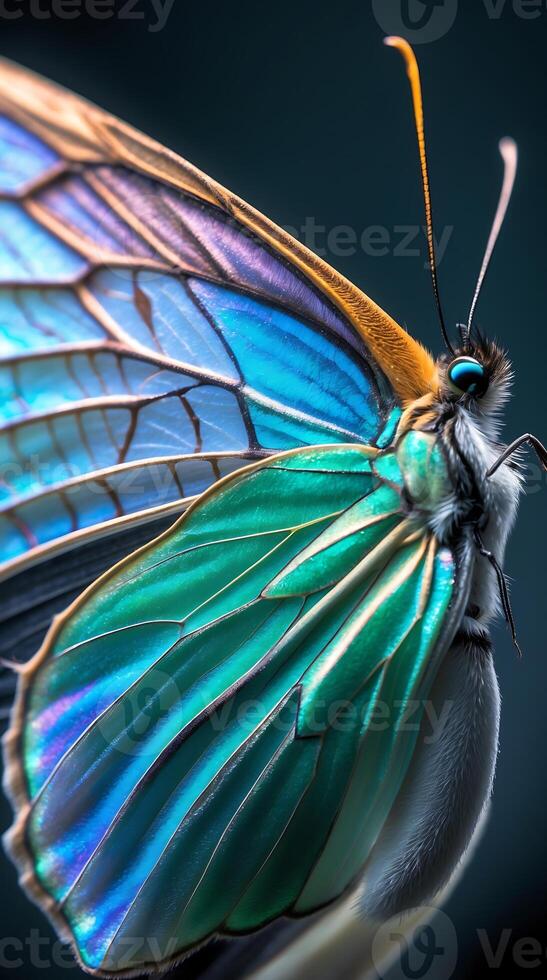 Detailed macro photo of a butterfly wing showcasing intricate patterns and colors