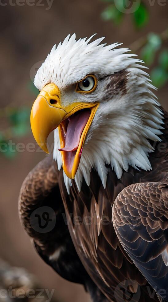 Majestic bald eagle calling out in its natural habitat during daylight hours photo