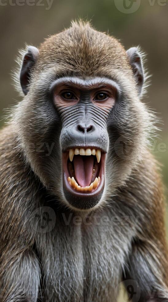 Baboons in their natural habitat displaying strong emotions in the wild photo