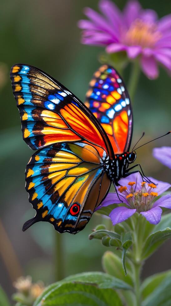 Colorful butterfly perched on a flower in a garden during daylight hours photo