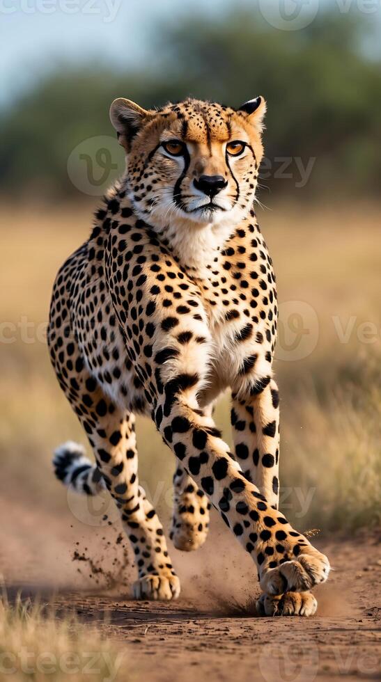 Cheetah in midchase showing agility and speed in natural habitat photo