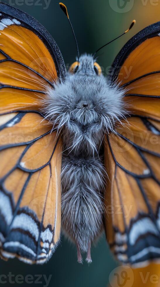 Closeup view of a butterfly showcasing intricate details and vivid colors photo
