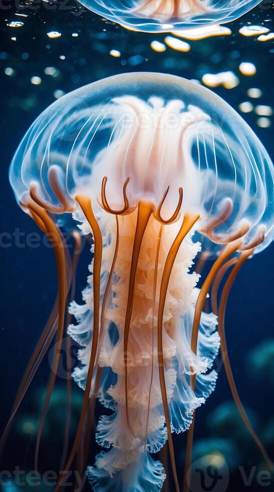 Closeup of a jellyfish pulsating gracefully underwater in its natural habitat photo