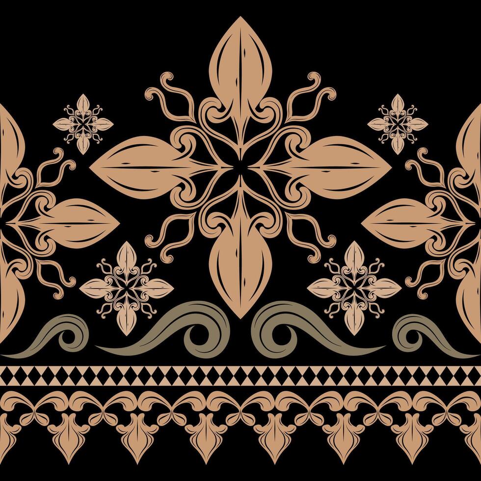 Elegance Fresh Design Golden Filigree Rose Elaborate Luxury Renaissance Seamless Pattern. Magnificent Royal Gold silk Weaves on Black Background Eternal Flower Mystery Ornate Scroll Decoration Design vector