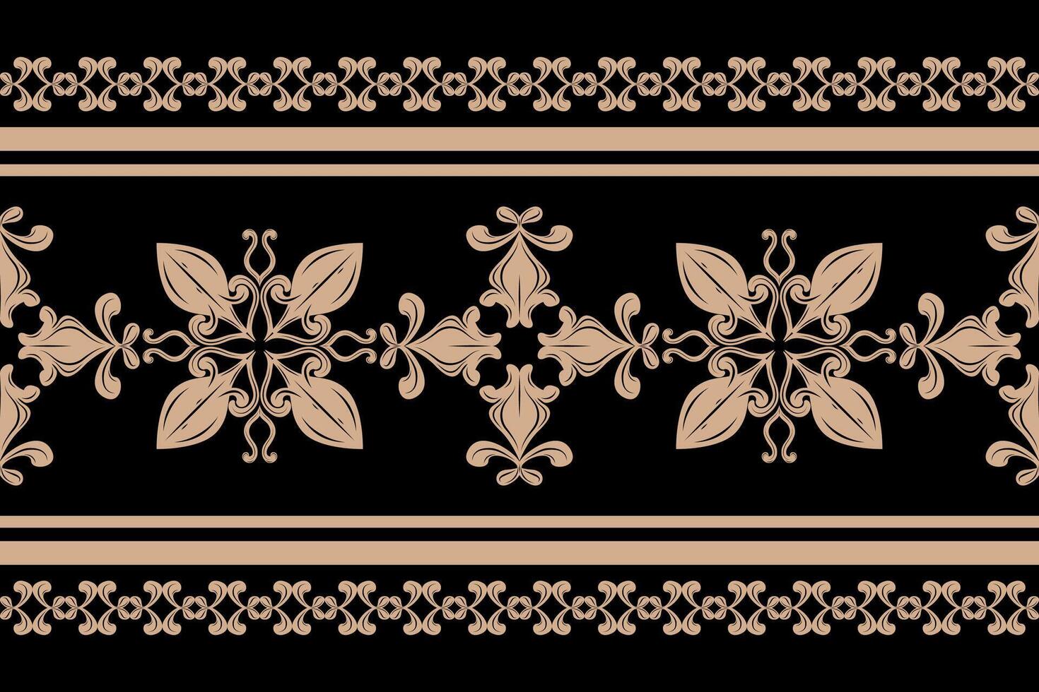 Royal Gold on Black Background Filigree Border Design with Florals Stripe Decoration Seamless Pattern. Elegance Blooming in Dark Luxury Fine Mysterious Decoration for Ceramic Wallpaper Interior vector