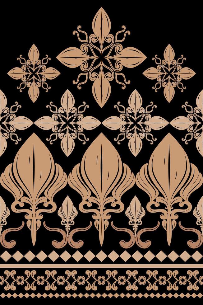 Elegance Motif Filigree on Black with Gold Scroll Ornate Geometric Combine Decoration Luxury Seamless Border Pattern. Royal Embroidery Rose Blooming Renaissance Design for Tiles Stripe Ceramic Textile vector