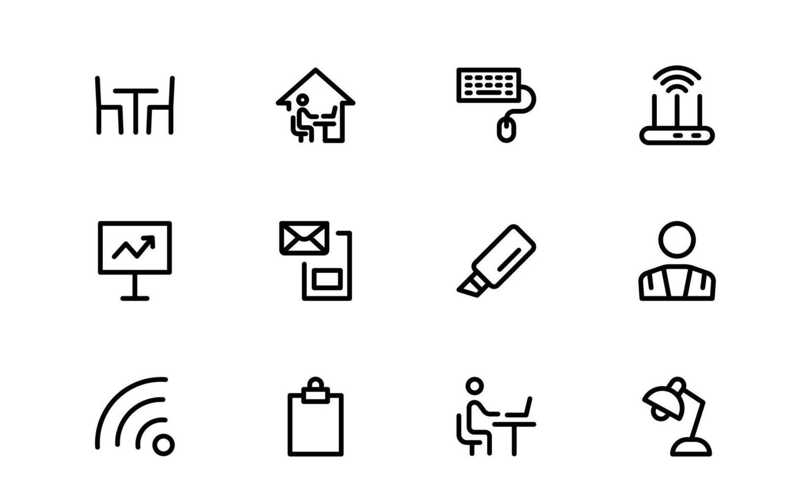 Modern Workplace Icons Set. Professional Icons for Office, Collaboration, Productivity, and Business Tools vector