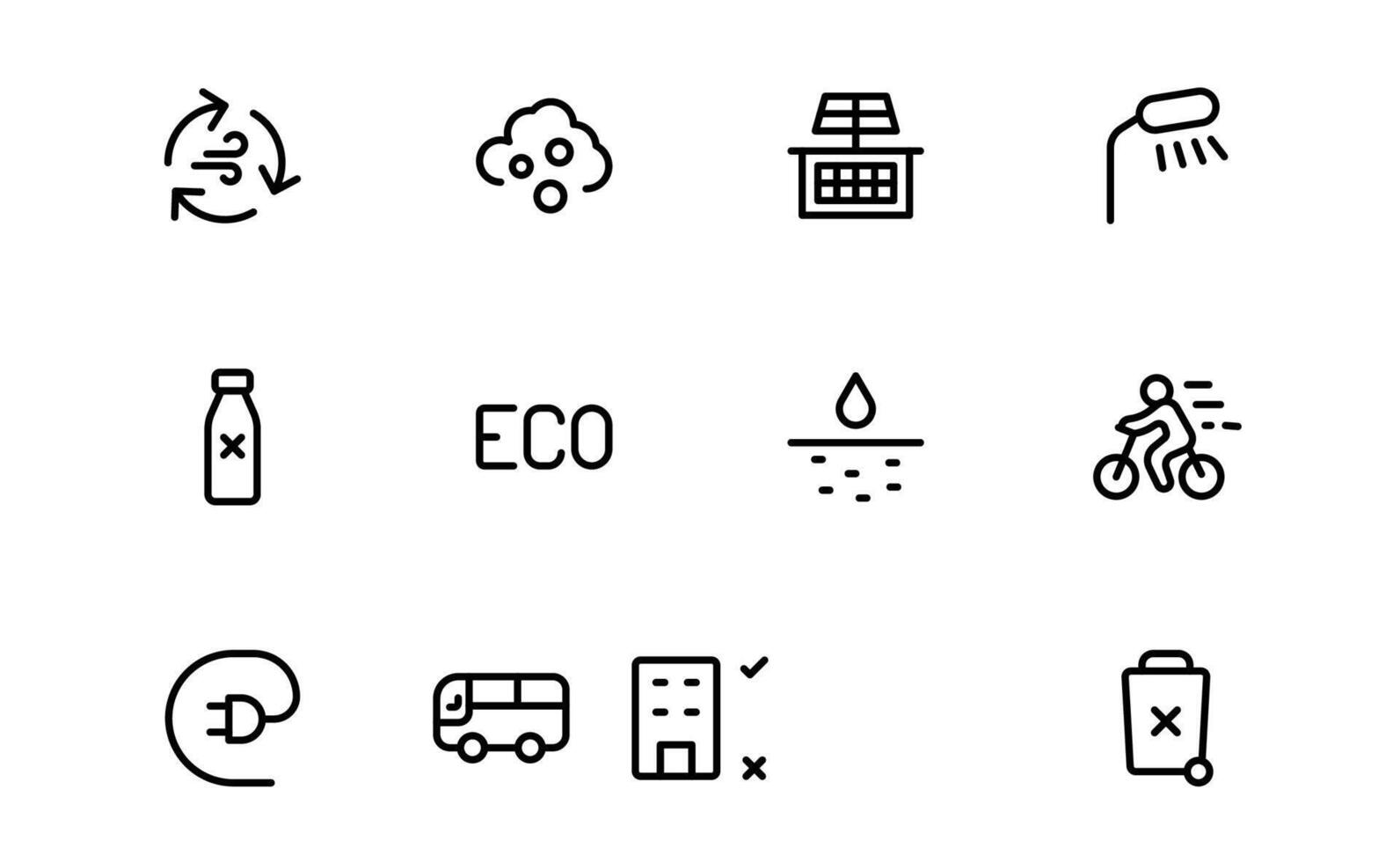 Eco Green City Icon Set bundle. Minimalist Line Icons for Sustainability, Smart Cities, and Environmental Conservation Projects vector