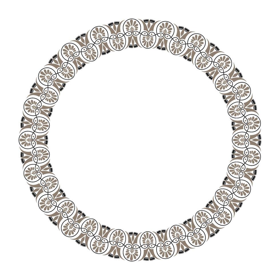 Golden seamless classic greek floral meander ornament. Endless European pattern. Ancient Greece, Roman Empire. Greek decorative element - Palmette. For textile, embroidery, porcelain, engraving vector