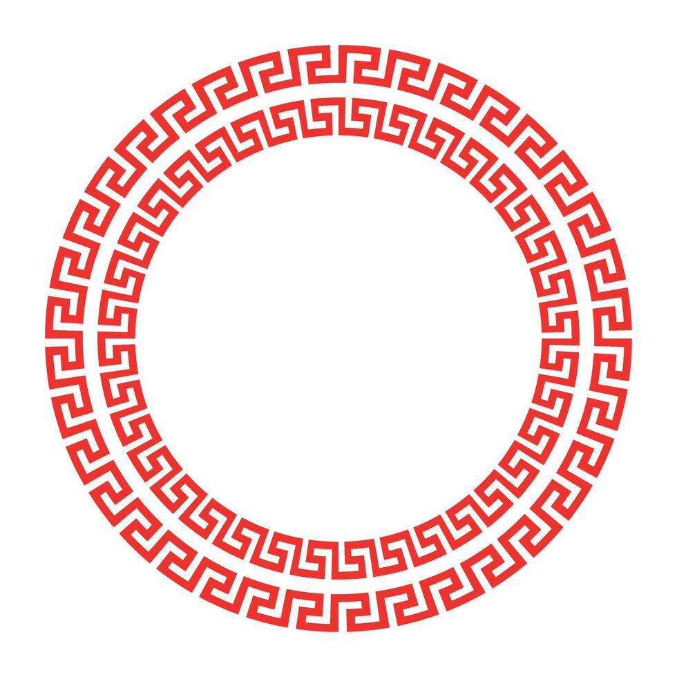 Red Chinese Circle Pattern. Circle frame. Red Decorative round frame with floral Chinese ornament, meander. Tradition asian round frame pattern. For textile, engraving, embroidery, porcelain vector