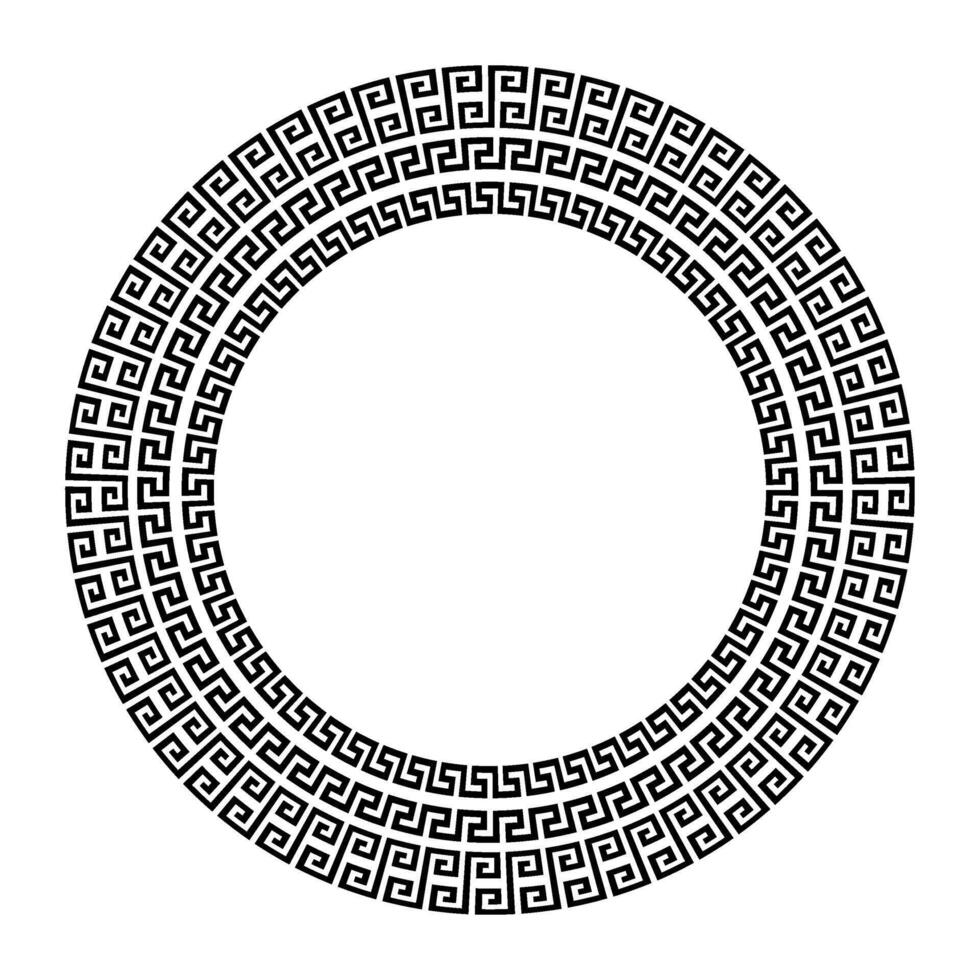 Monochrome Chinese Circle frame. Decorative round frame with floral Chinese ornament, meander. Greek pattern. Roman ellipse frame. For textile, engraving, embroidery, porcelain, engraving, forging vector