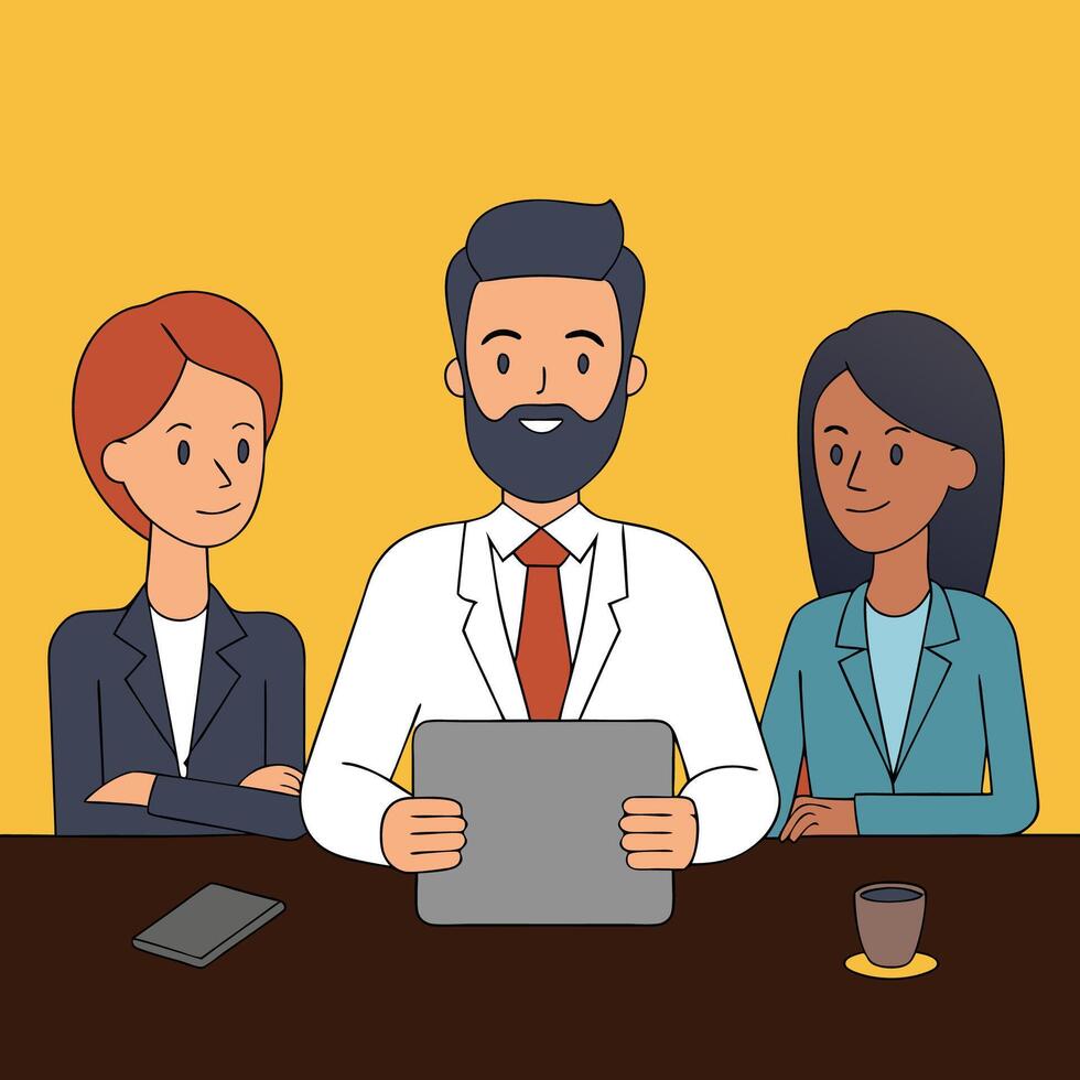 Professional Meeting Illustration with Diverse Individuals Collaborating vector