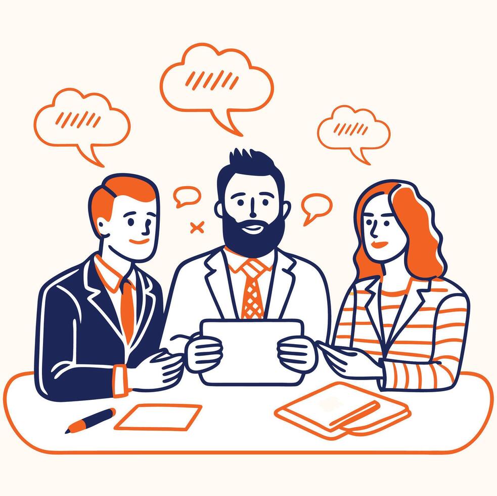Illustration of Professionals Collaborating During a Business Meeting vector