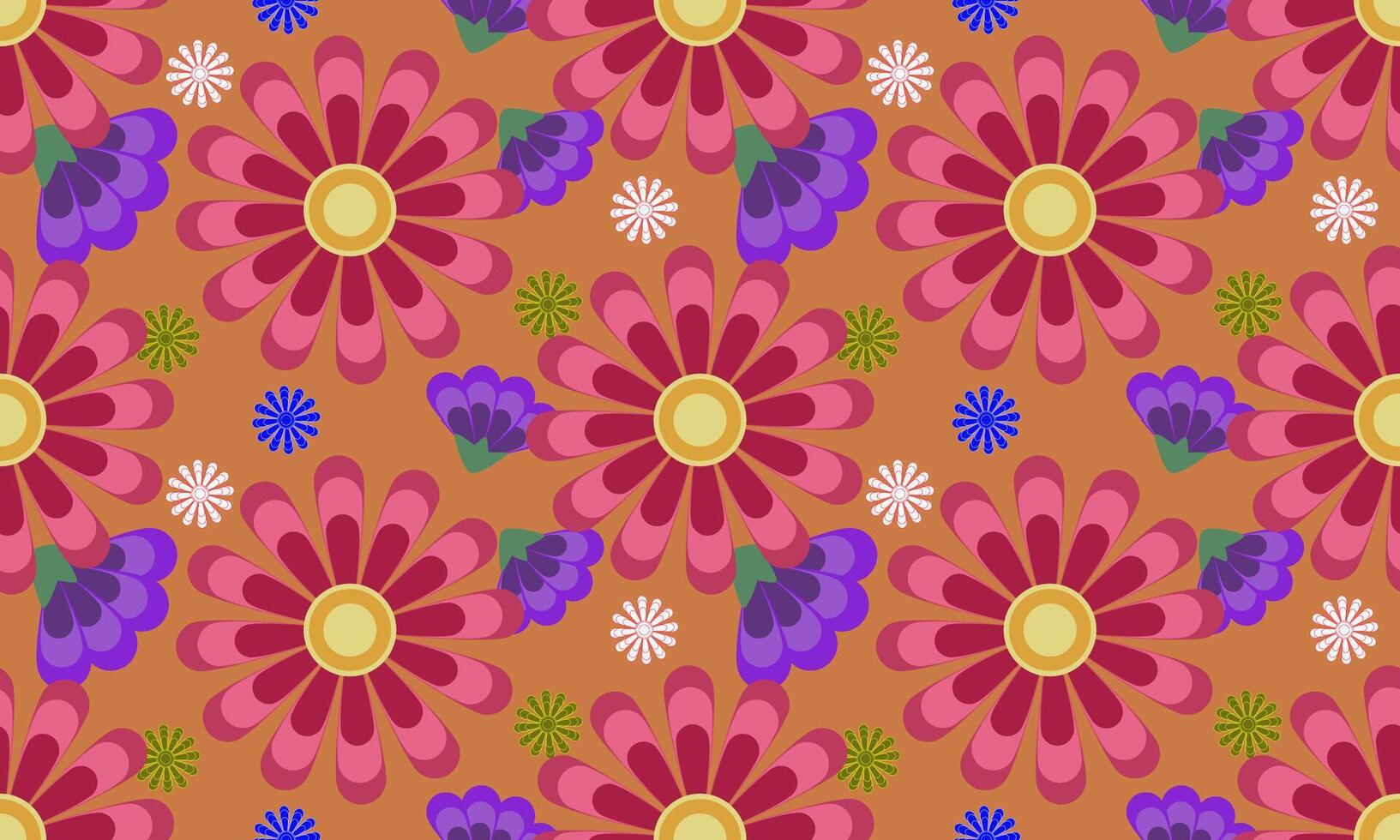 a fabric pattern composed geometric of red and purple flower with orange background , design for fabric or various pattern printing works. vector