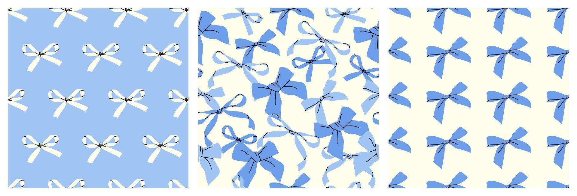 Set of simple patterns with bows in blue colors vector