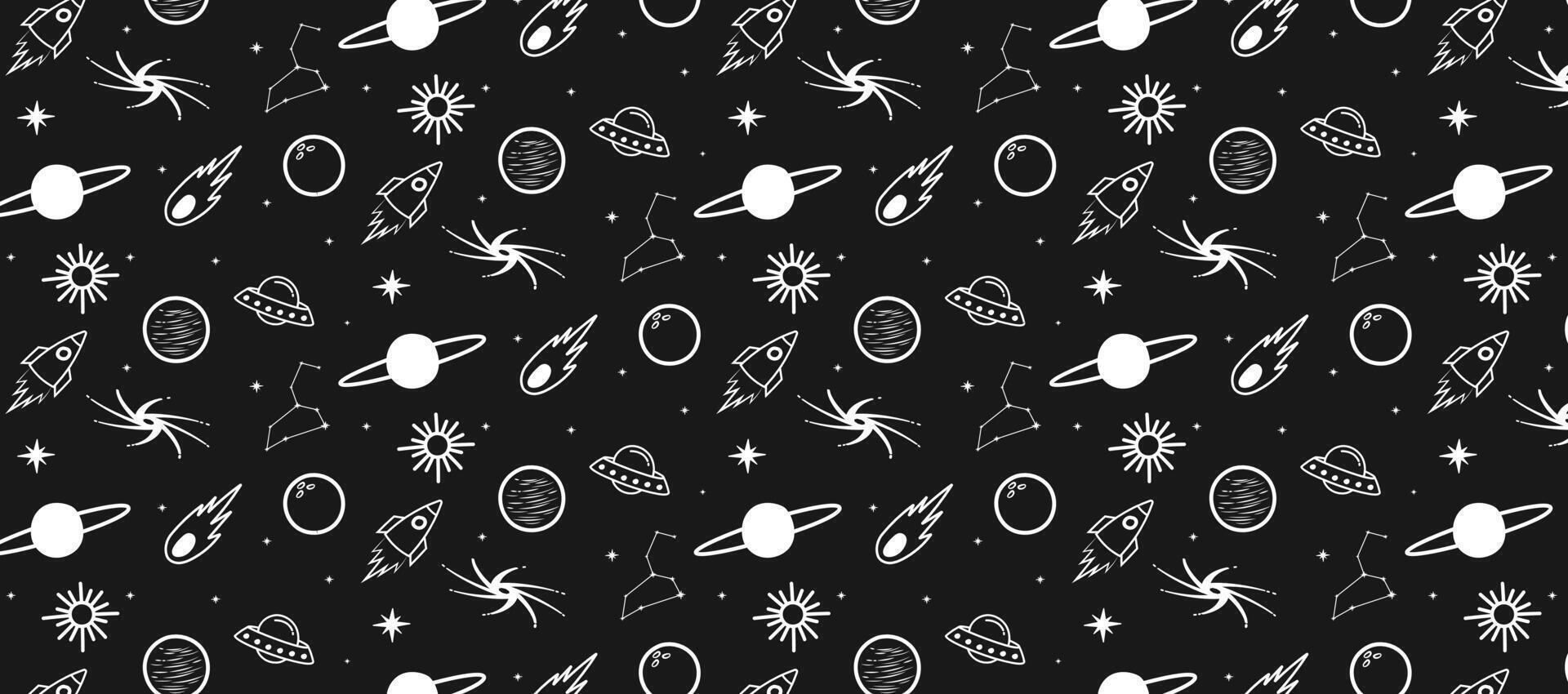 outer space doodle icon hand drawing pattern abstract background vector