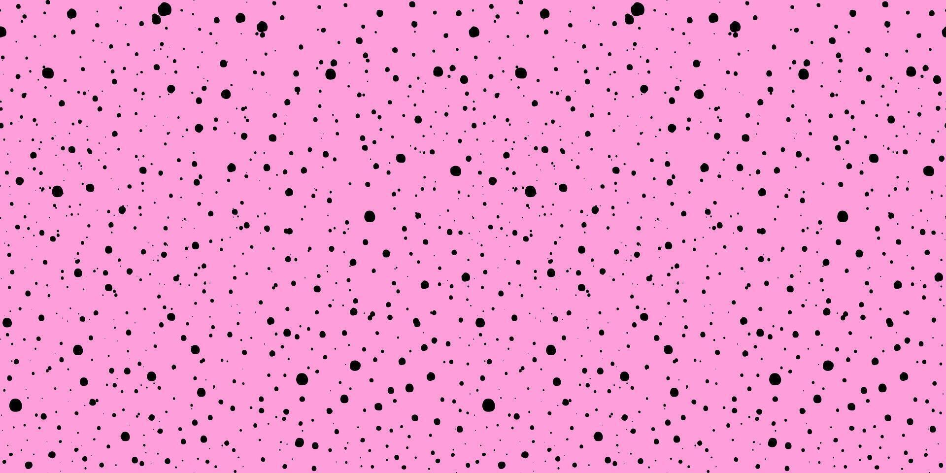 Pink ink splatter seamless pattern on a pink backdrop. Abstract spray grunge texture. Features scattered black dots with a speckled texture. Black explosion of paints. Hand drawn rose pastel backdrop. vector