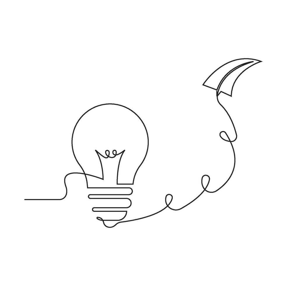 Paper plane flying up connected with light bulb vector