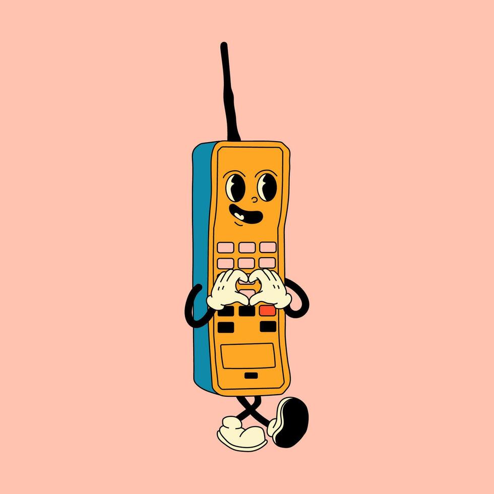 Groovy retro cartoon phone character with a funky vibe, full of nostalgic charm and playful personality vector