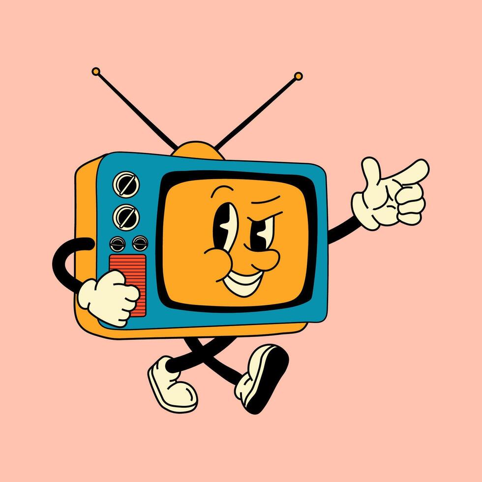 Groovy retro cartoon television character with a fun vintage vibe, full of personality and nostalgic charm vector