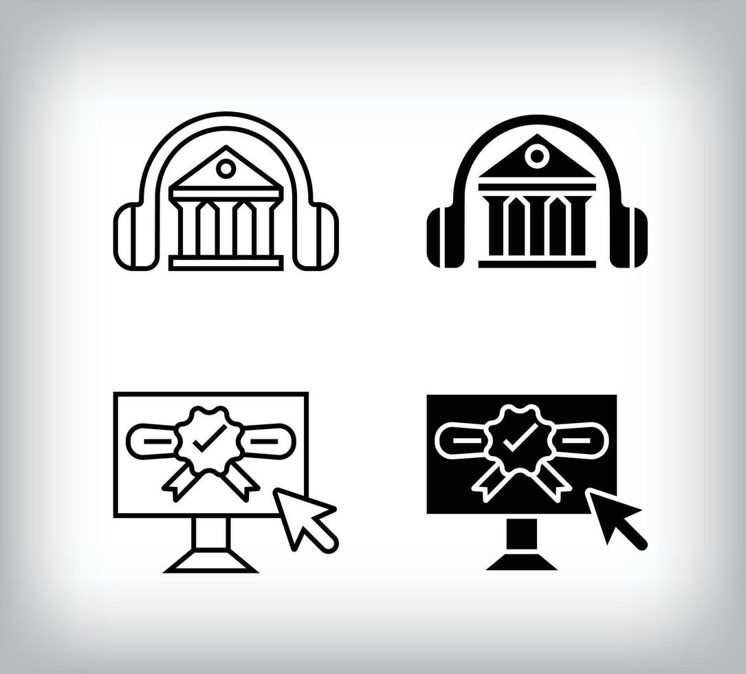 Museum listening and education via computer graduation design. Simple linear and flat online education icon set. vector