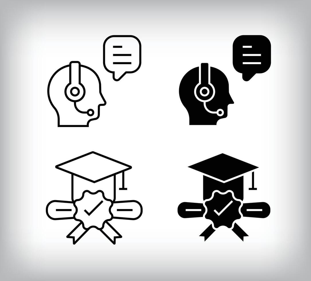 Graduation certificate and online dialogue question design. Simple linear and flat online education icon set. vector