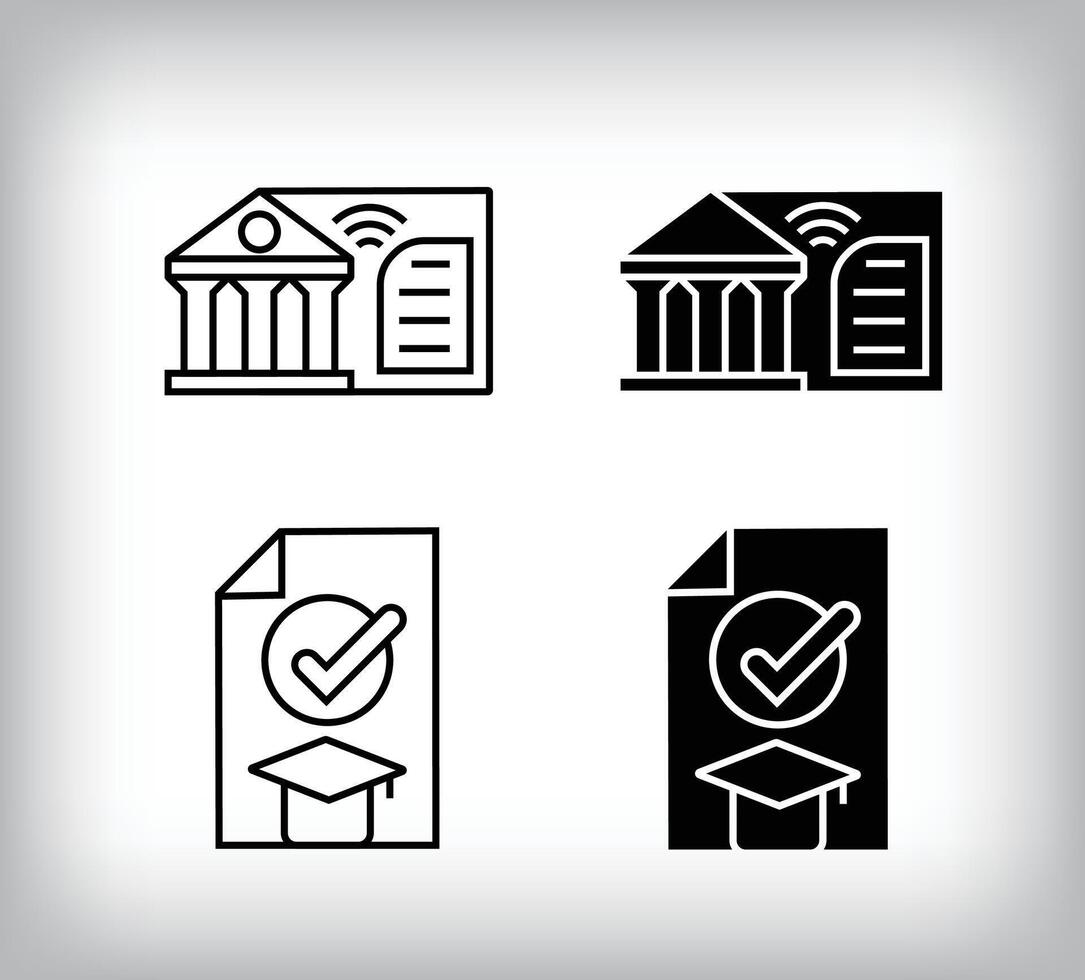 Museum information and approved certificate design. Simple linear and flat online education icon set. vector