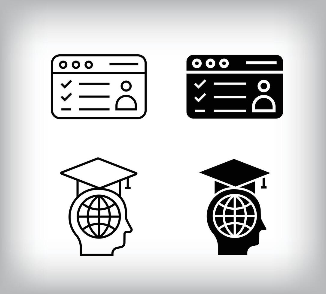 Personal information and global education graduation design. Simple linear and flat online education icon set. vector