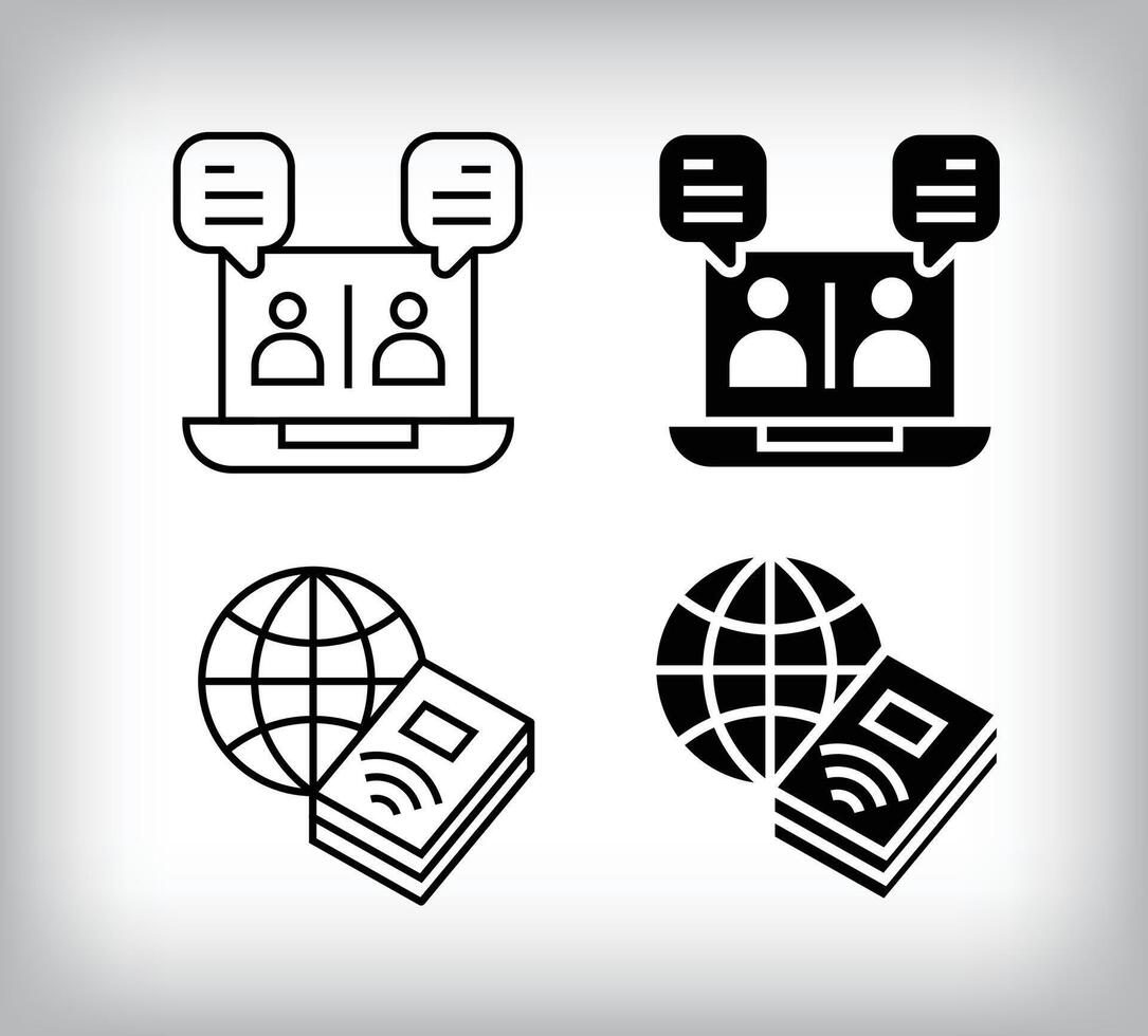 Mutual dialogue and global online book design. Simple linear and flat online education icon set. vector
