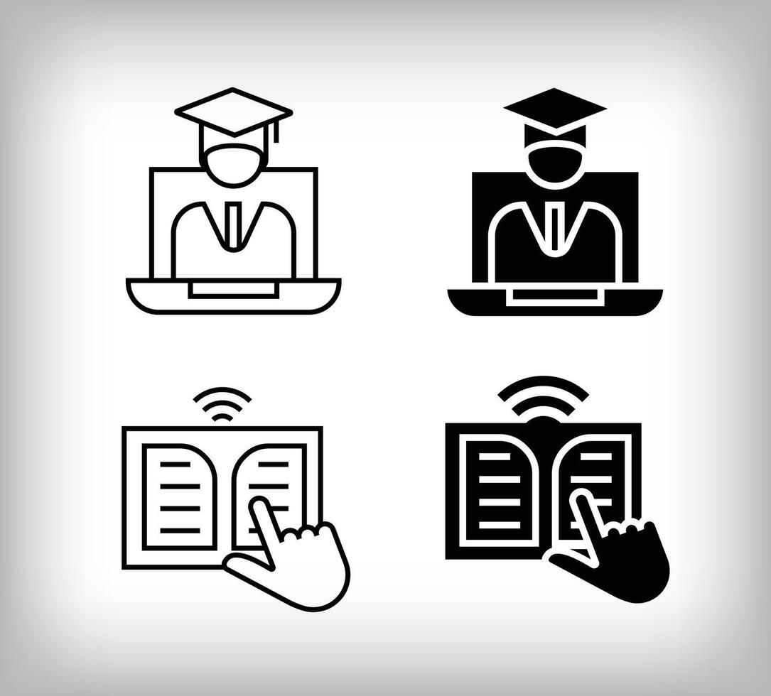 Online graduation and online book design. Simple linear and flat online education icon set. vector
