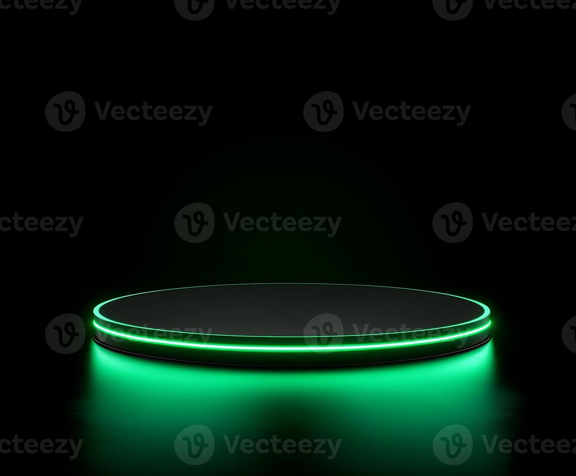 Neon Green Circular Platform Futuristic Sci-Fi Product Display with Glowing Edge photo