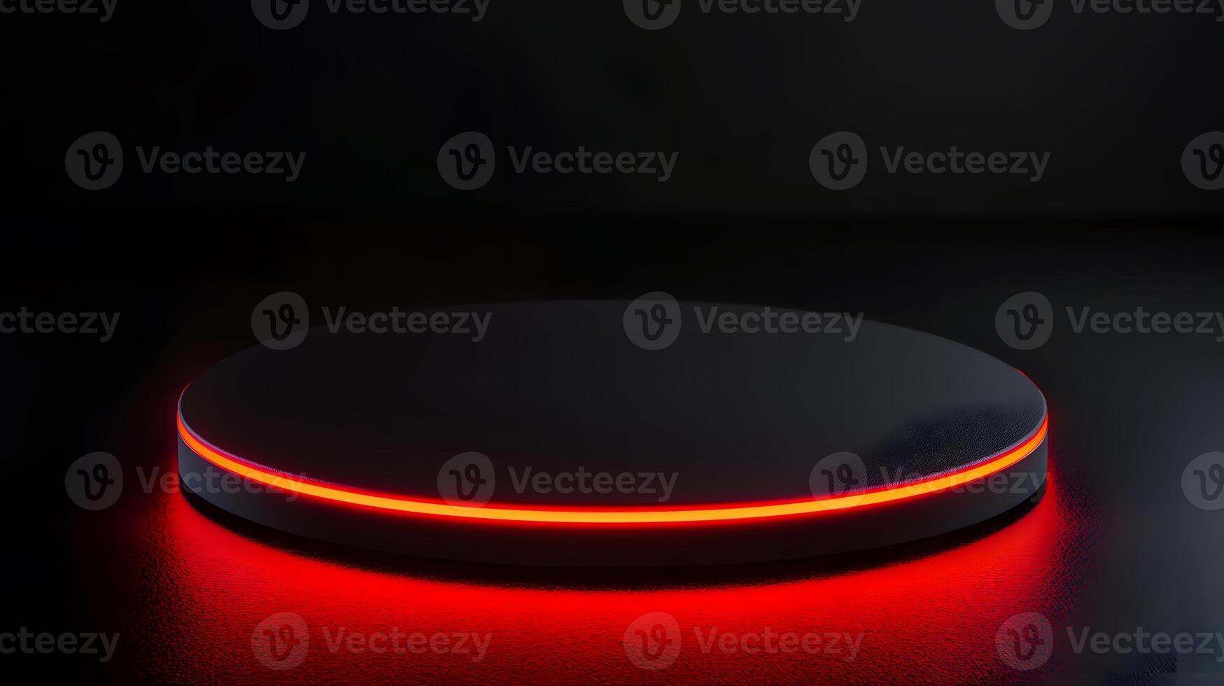 Dark Circular Platform with Glowing Red Edge Futuristic Product Showcase in Cyberpunk Style photo