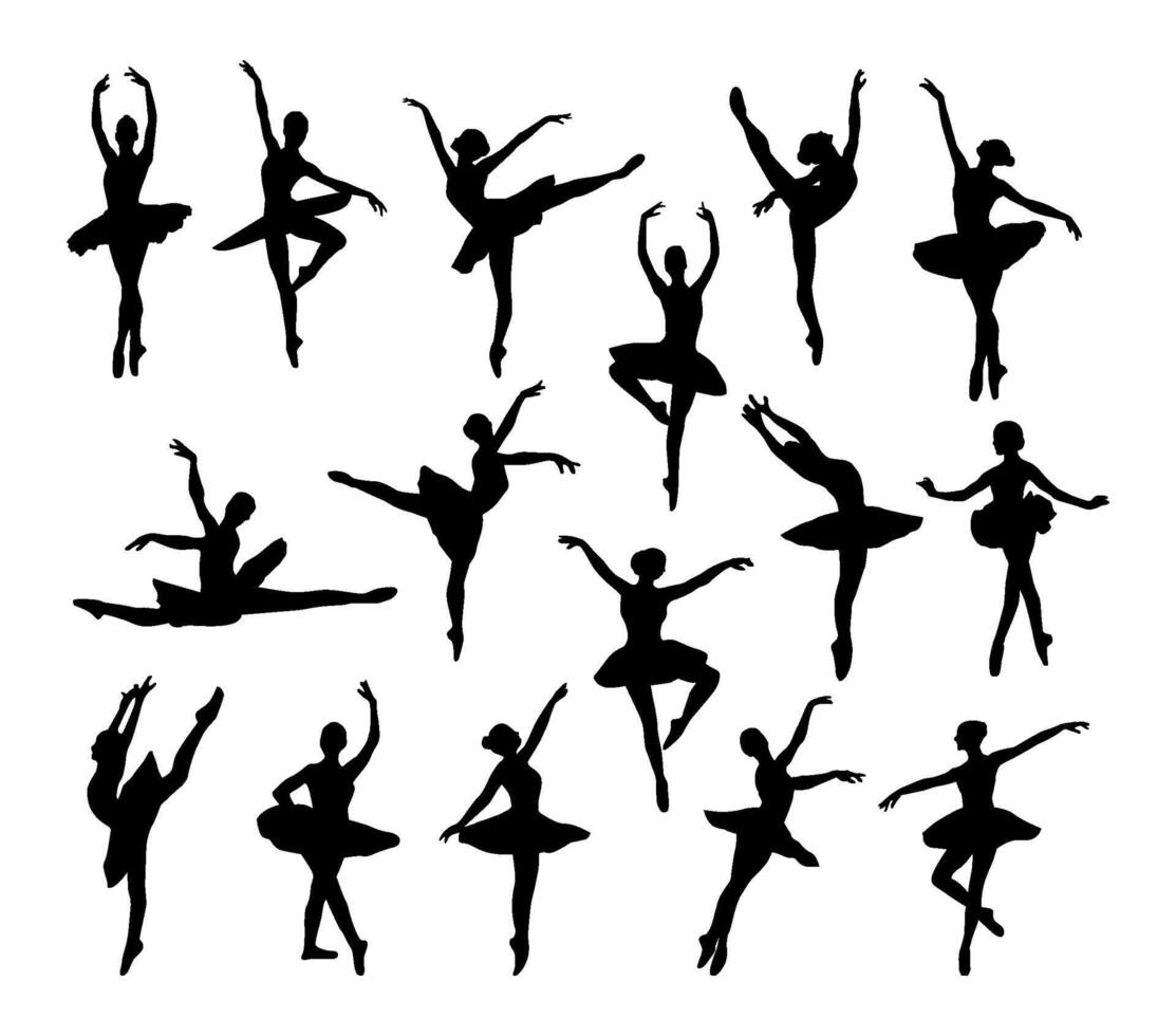 set of ballet dancer silhouette illustration vector