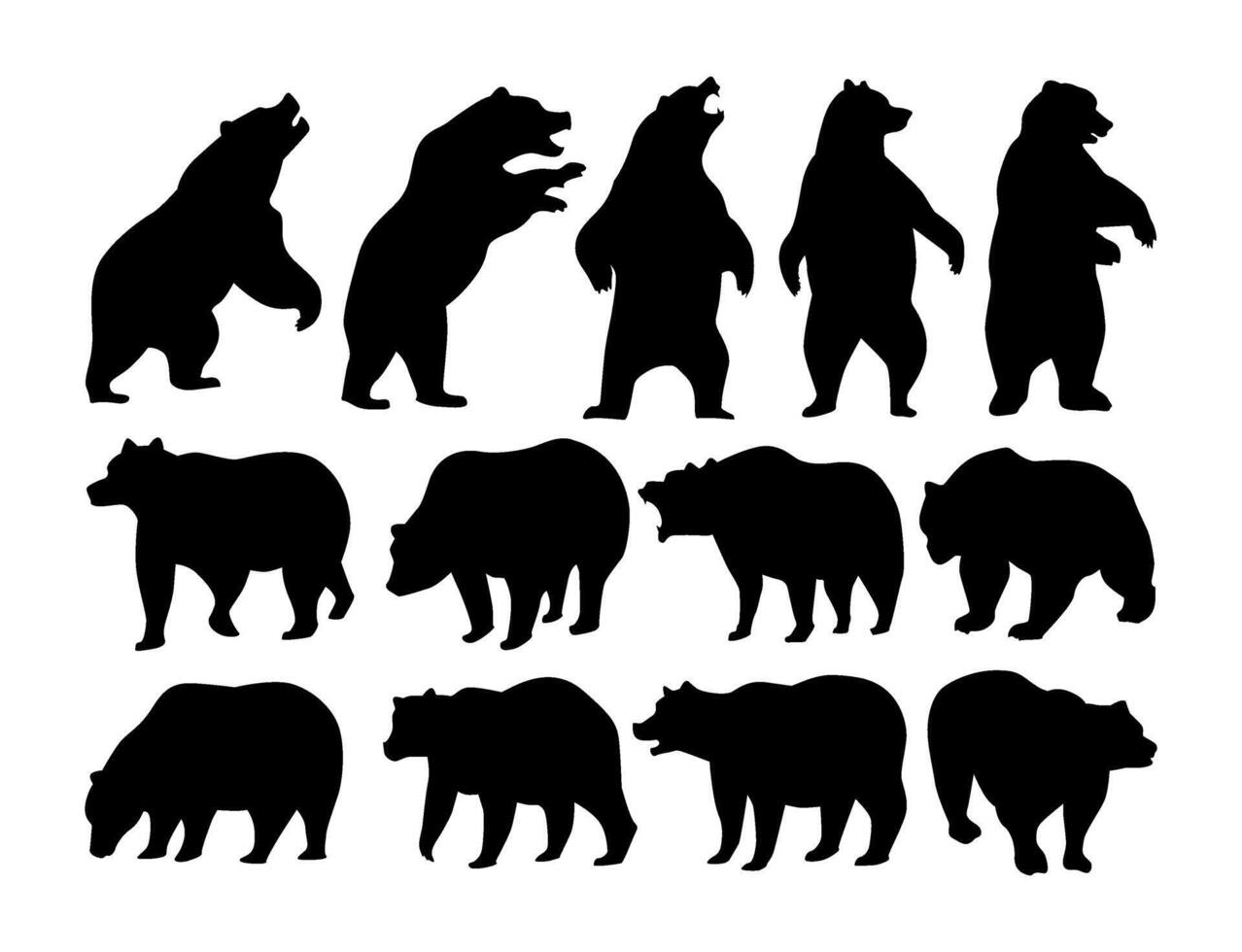 set collection black silhouettes of bears vector