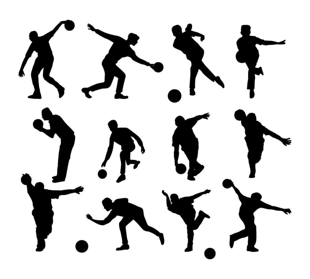 bowling sport player silhouette collection vector
