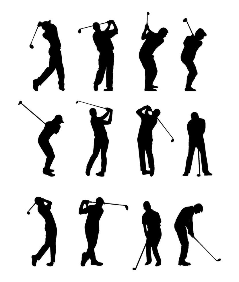 set collection golf player silhouette vector
