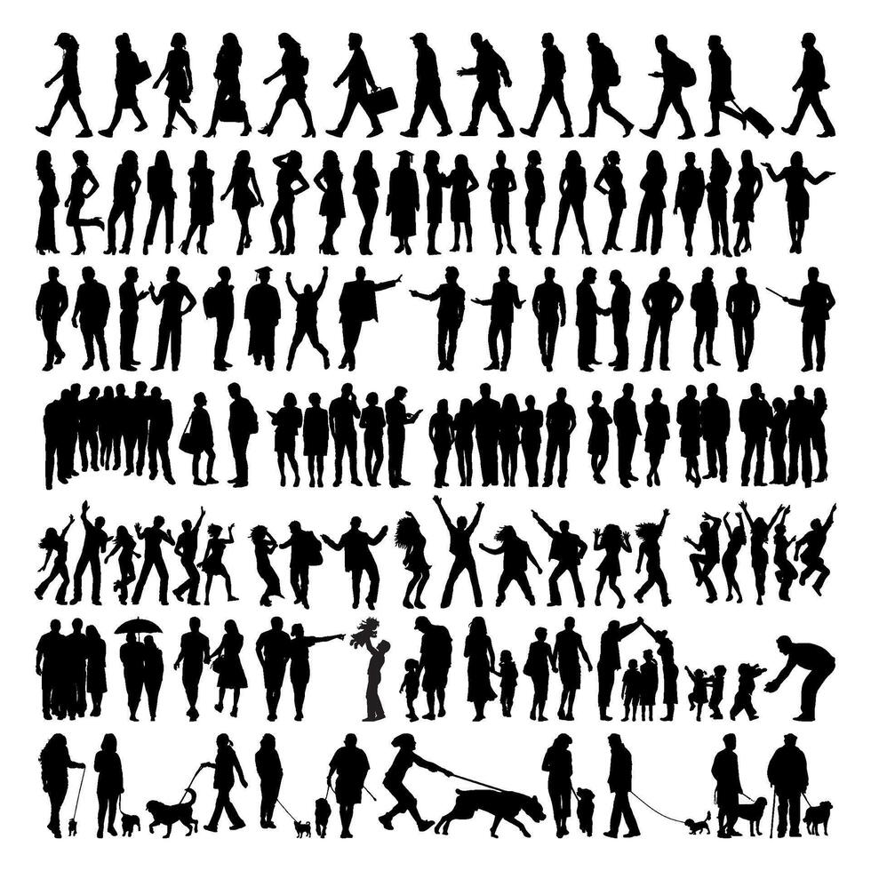 set of people activity silhouette vector