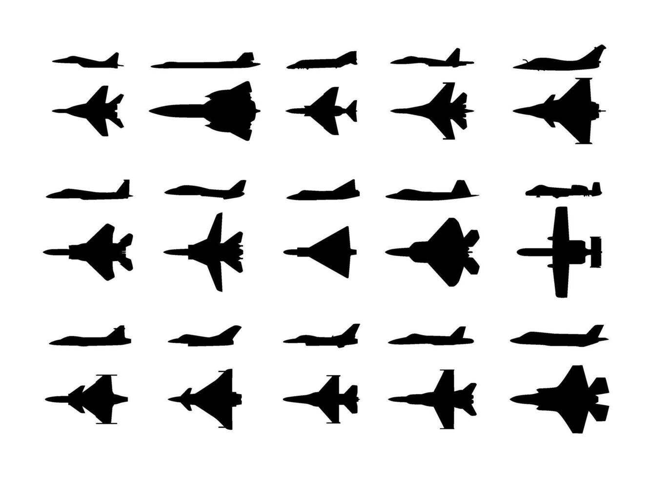 fighter jet military aircraft icon silhouette collection design vector