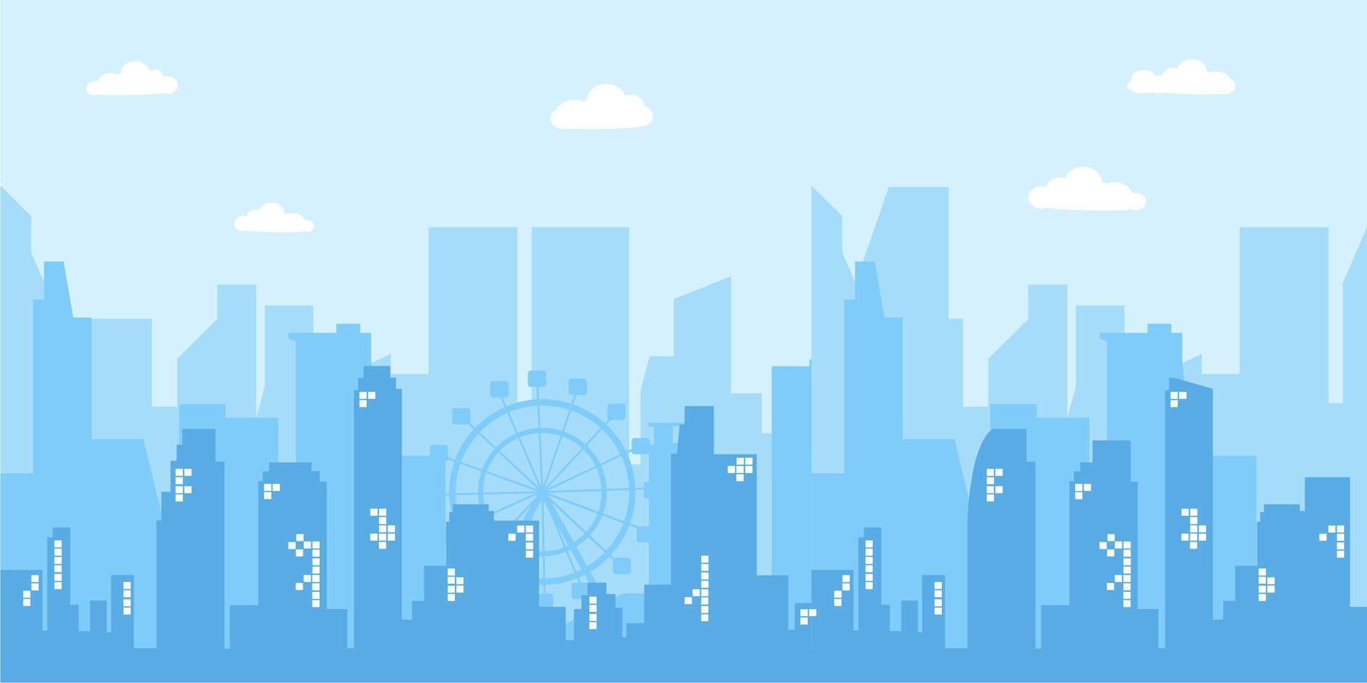 city landscape flat silhouette with blue sky vector