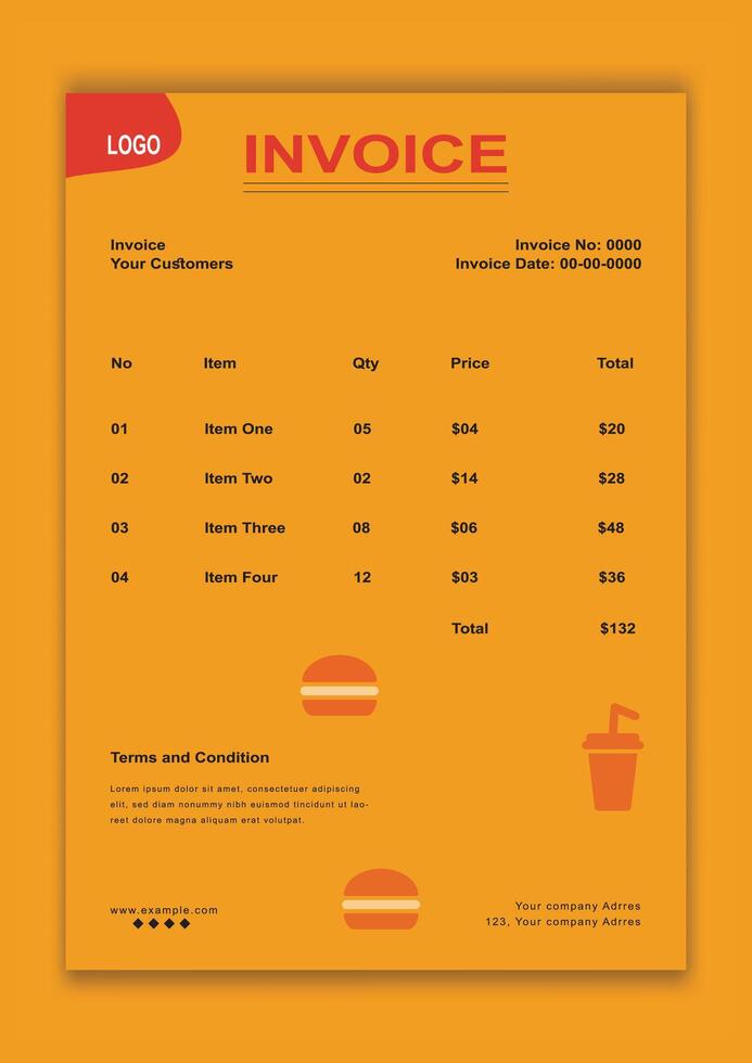 creative a simple food business invoice template vector