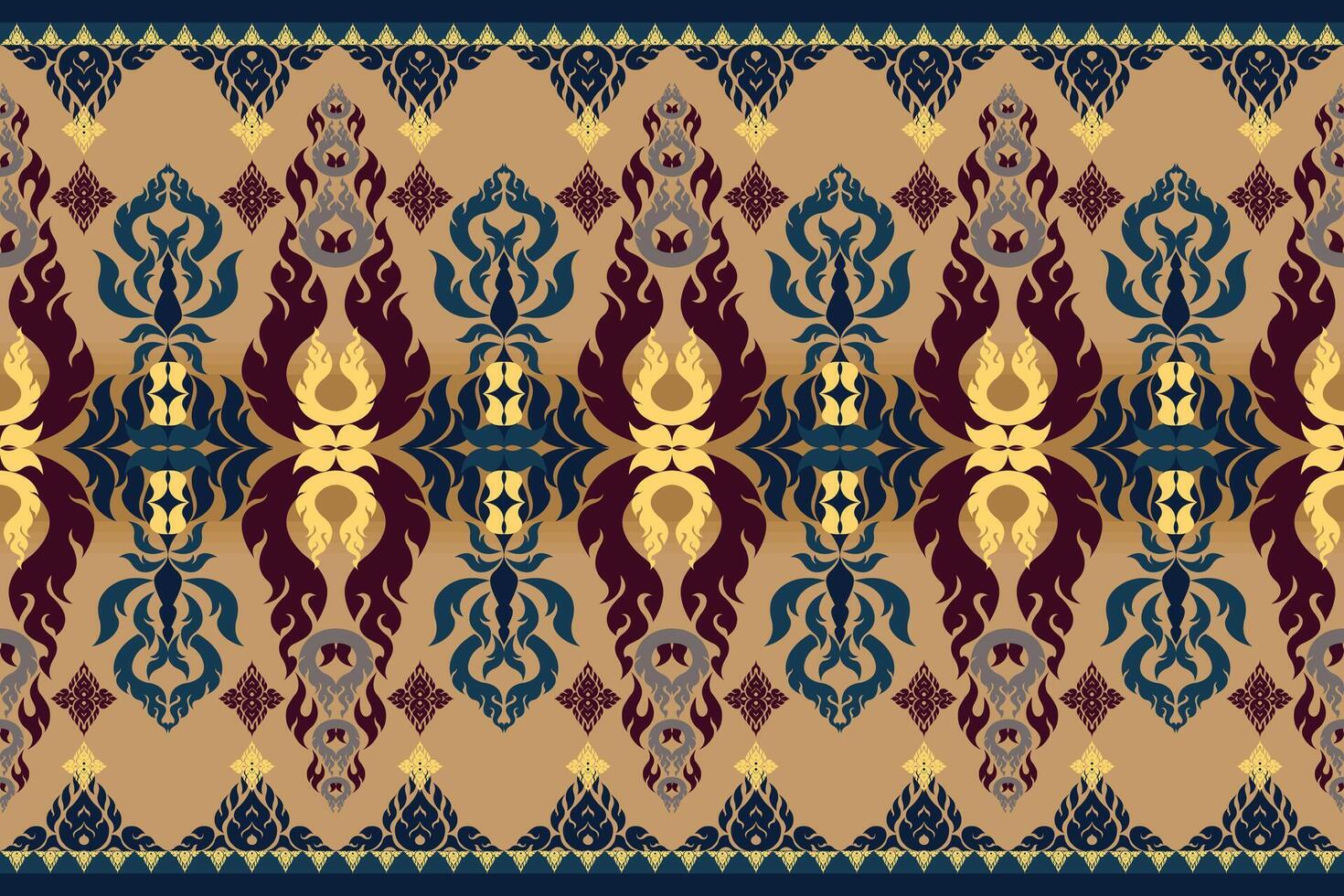 Traditional Asian style Thai woven carpets and embroidery are used for interior decoration. vector