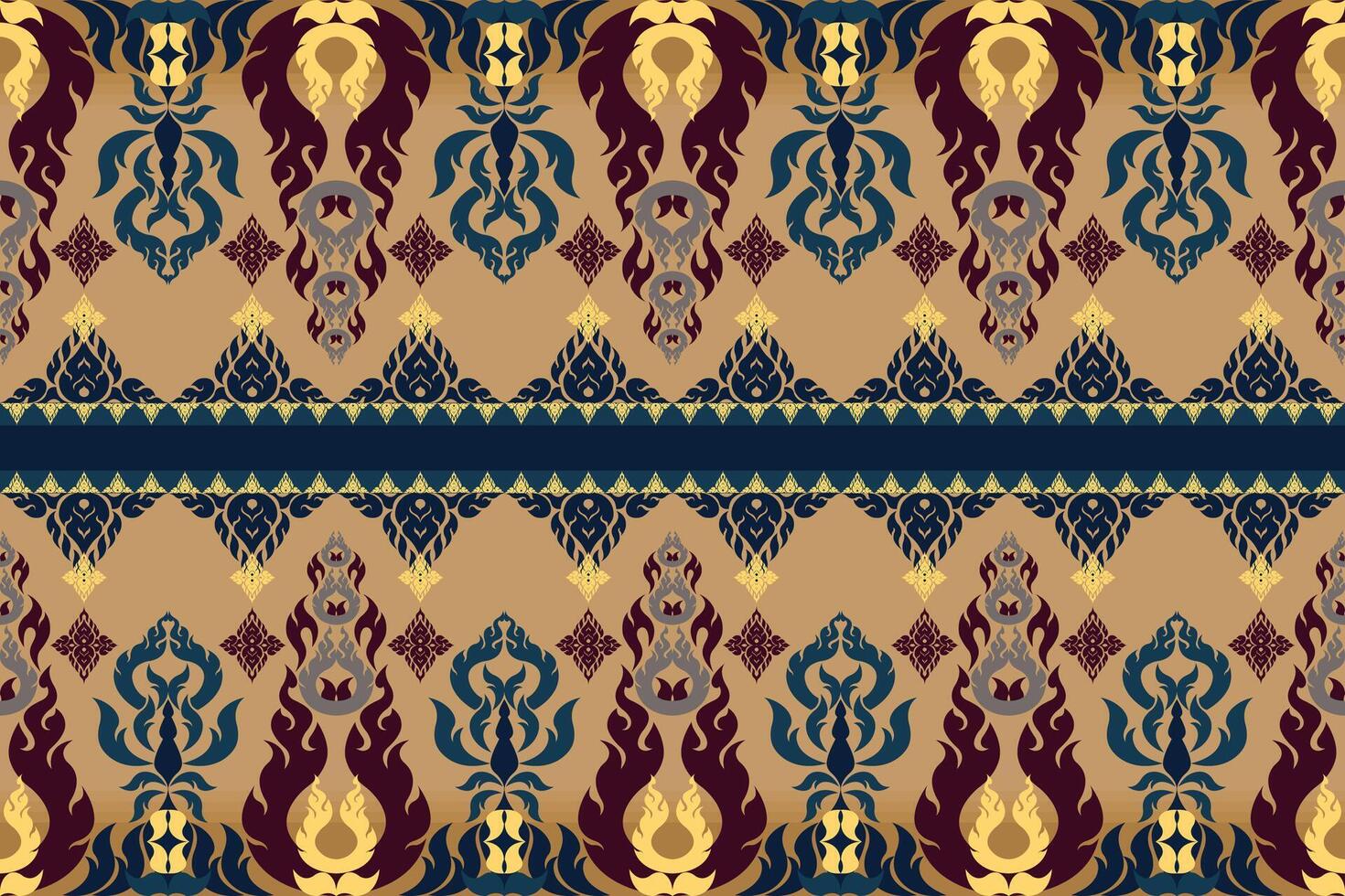 Traditional Asian antique woven carpets and fabrics are used for interior decoration. vector